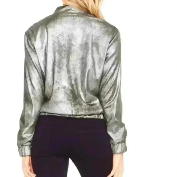 TWO by Vince Camuto Foiled Ponte Bomber Jacket XS - Picture 3 of 10